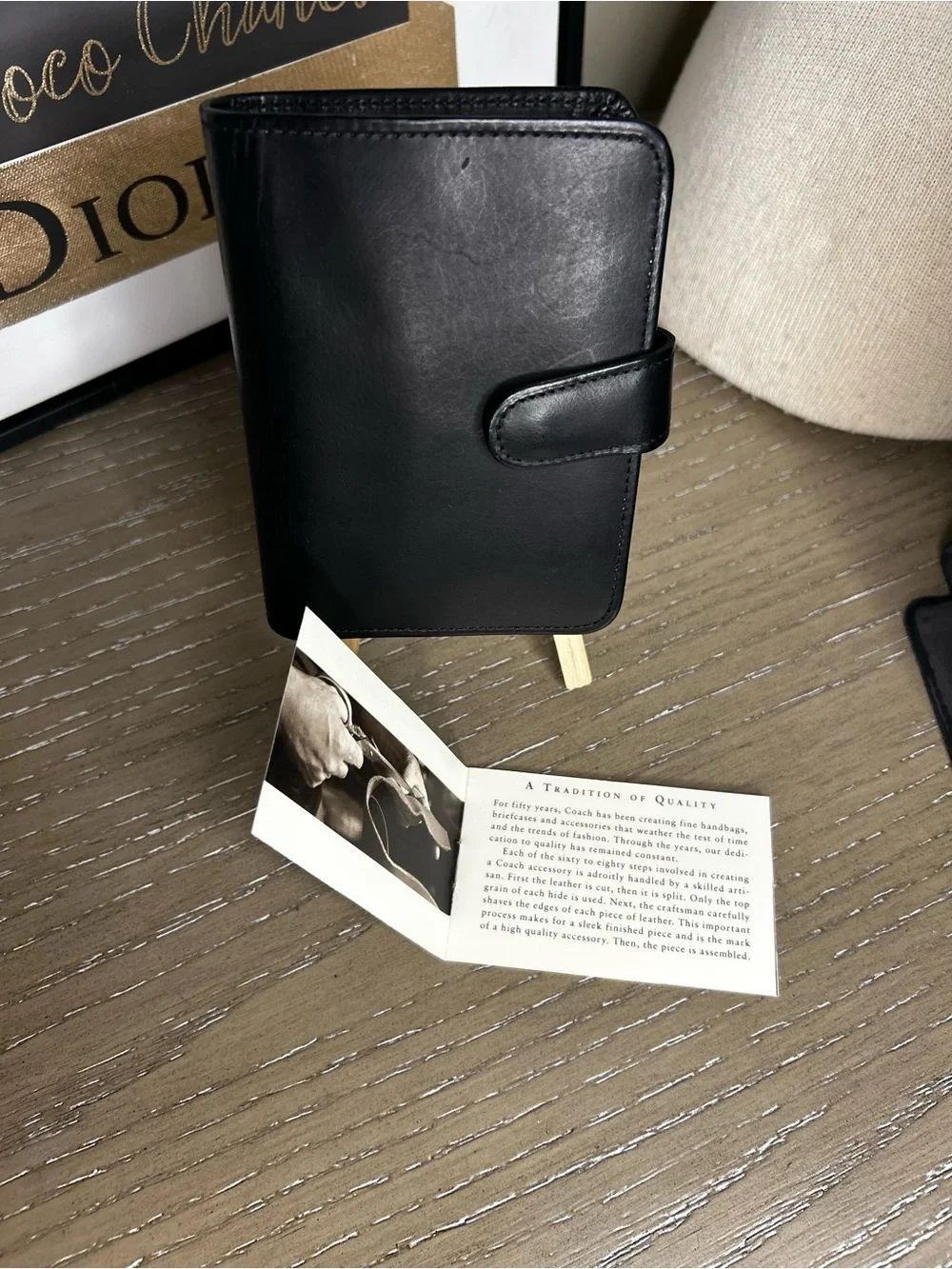 COACH Classic Black Water Buffalo calfskin leather bifold Compact Clutch 4882